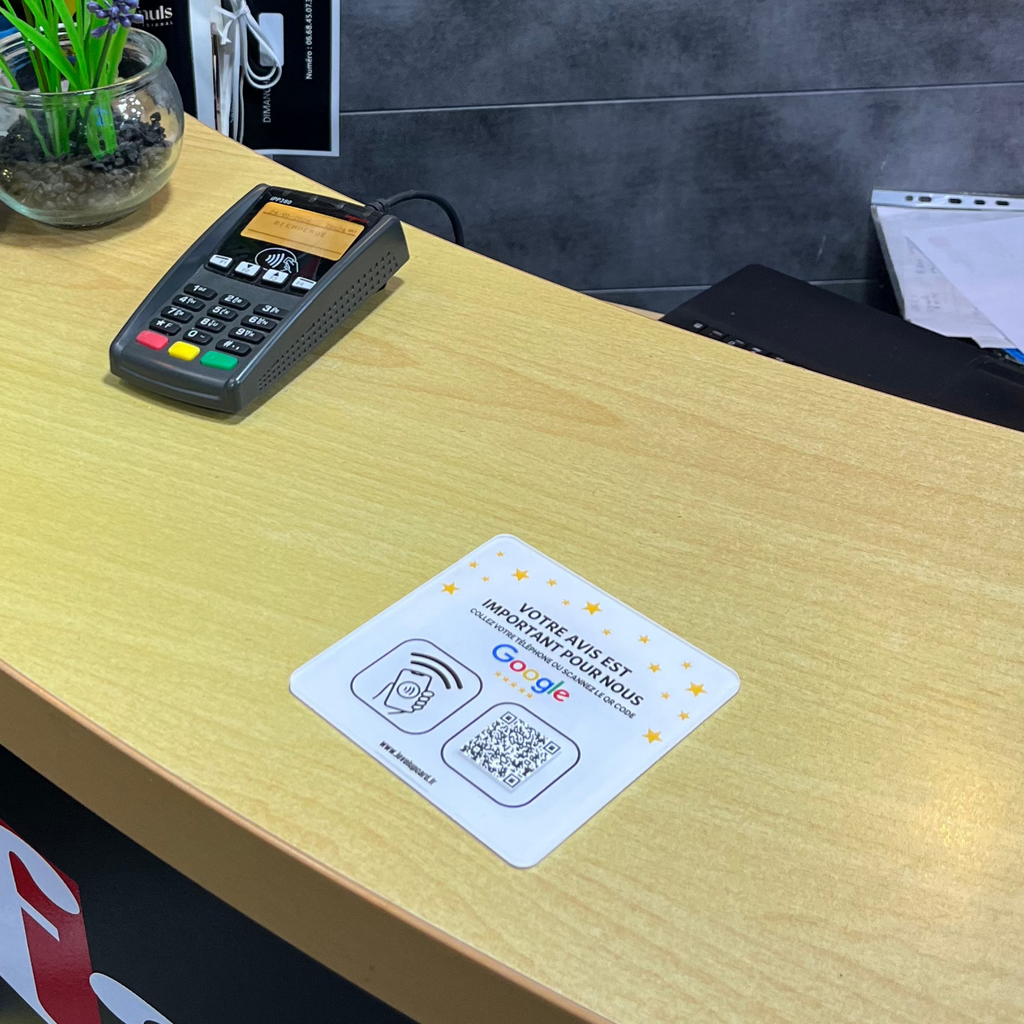 Plaque avis Google NFC connectée avec QR code